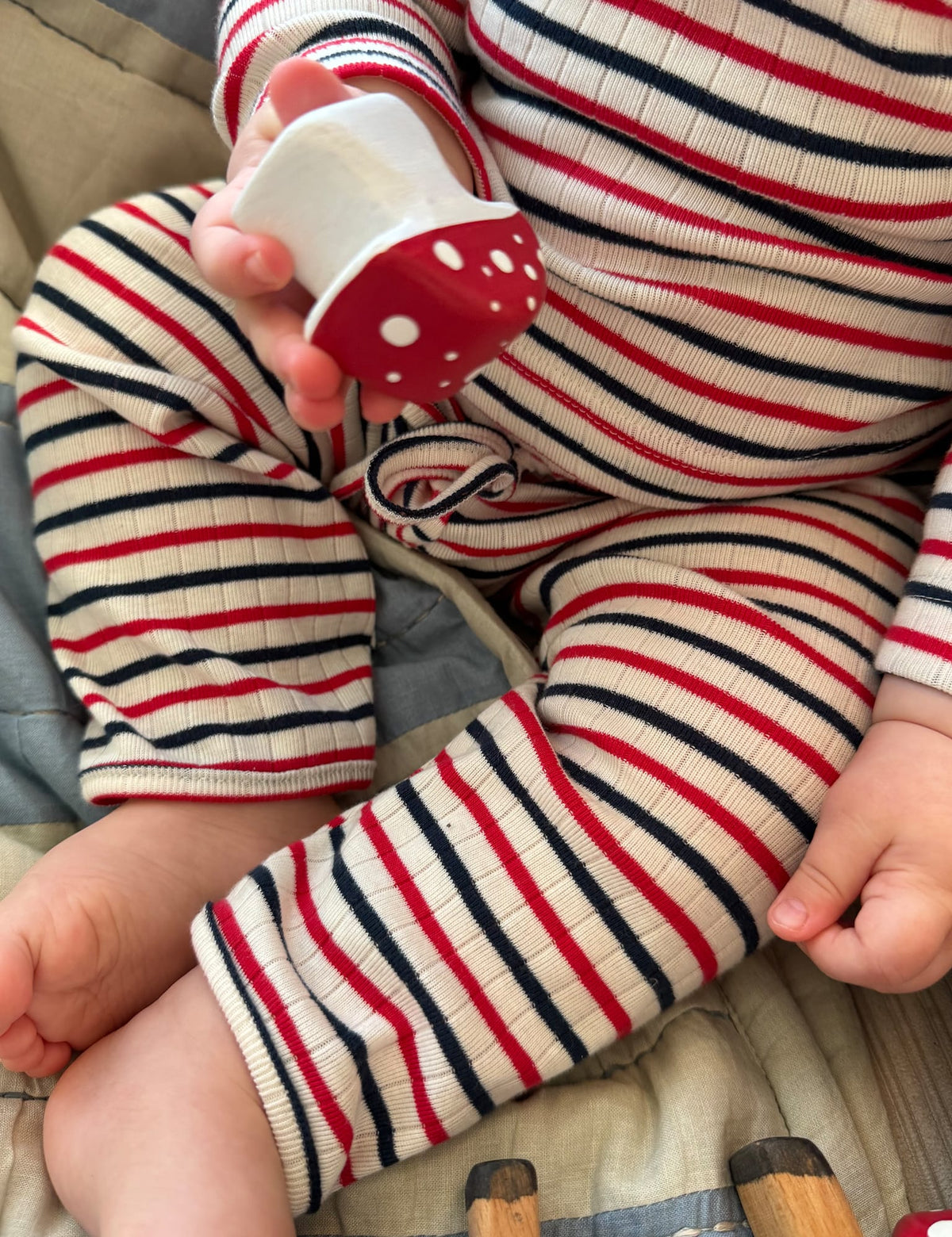 NPS Baby Pants To Tie Trico, Ecru/Red/Marine