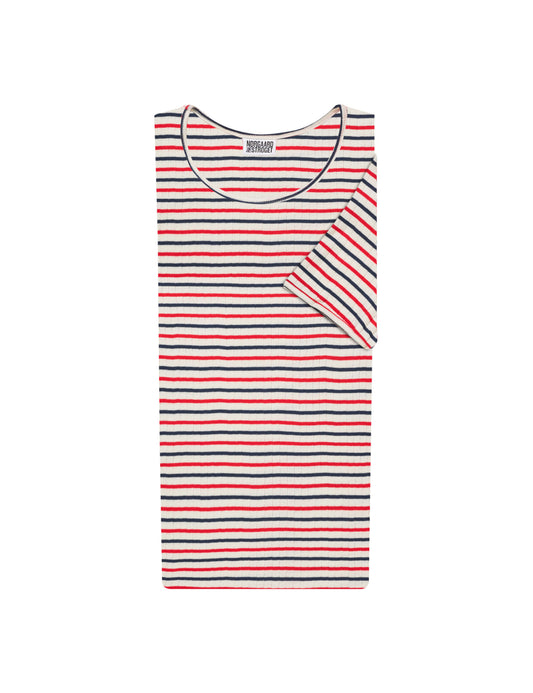 101 Short Sleeve Tricolore, Ecru/Red/Marine