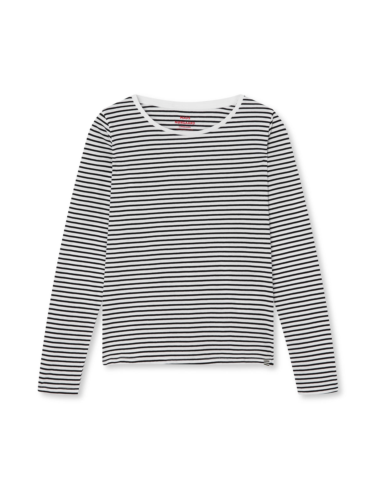 Fine Jersey Stripe Tenna Tee LS FAV, White/Black
