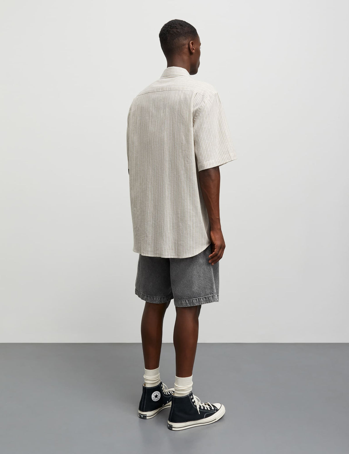 Cotton Linen Victor Stripe Shirt SS, Trench Coat/White