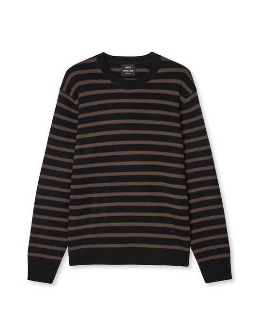 Super Wool Karsten Stripe Knit, Black/Turkish Coffee