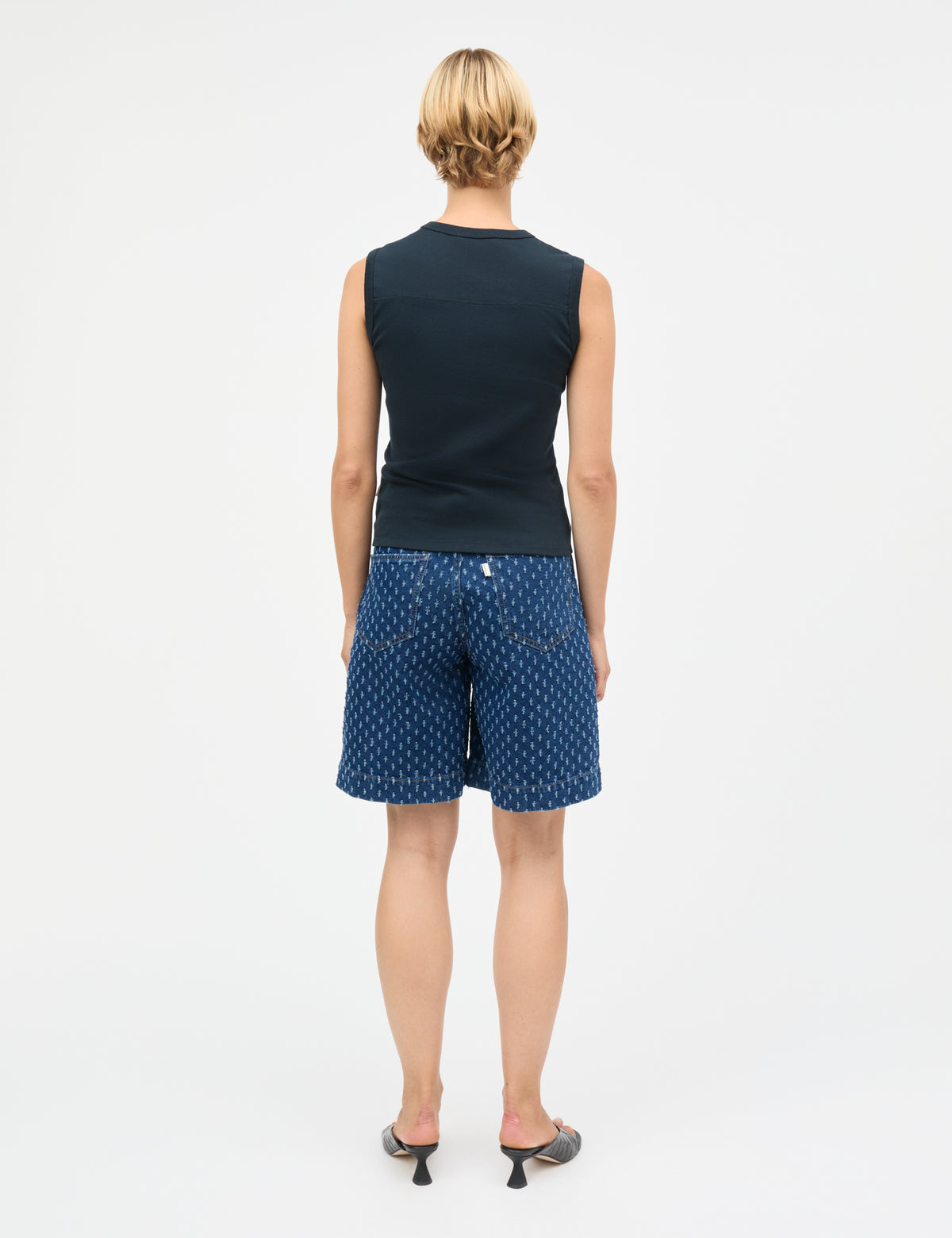 Distres Denim Rossy Shorts, Mid Blue Denim