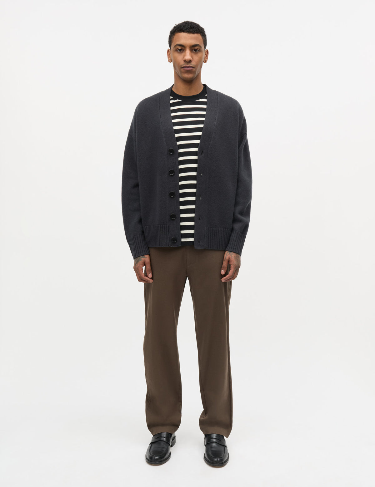 Cotton Jersey Stripe Frode Tee, Black/Vanilla Ice