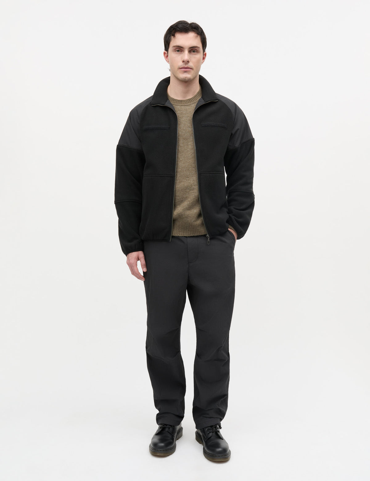 Fleece Contrast Jacket, Black