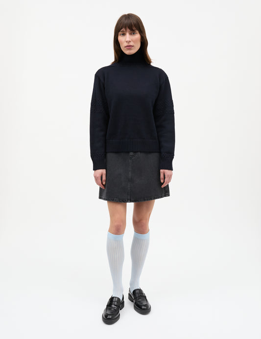 Wool Berthe Turtleneck Sweater, Sky Captain