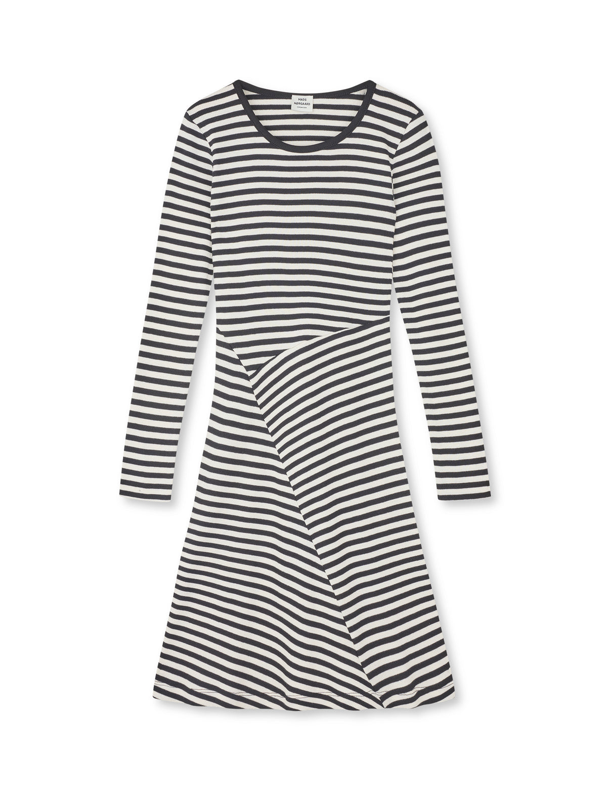 2x2 Cotton Stripe Cille Dress, Black/Vanilla Ice