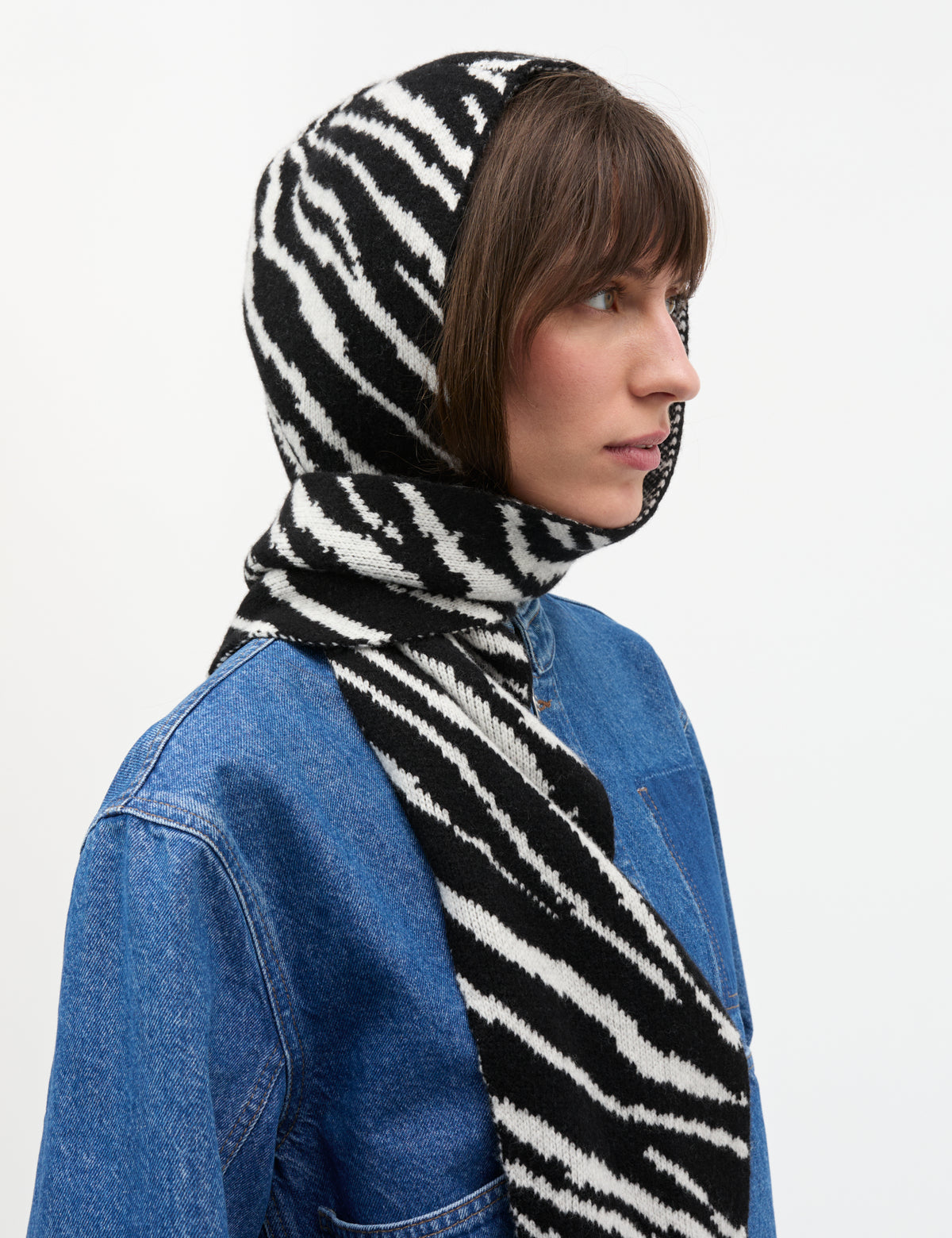 One Wool Frika Zebra Hooded Scarf, Zebra