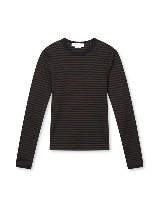 Grace Jersey Stripe Camille Tee LS, Black/Turkish Coffee