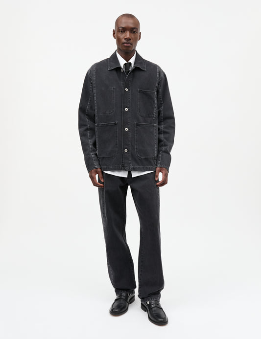 Salvo Denim Reworked Chore Jacket, Black Stone Wash